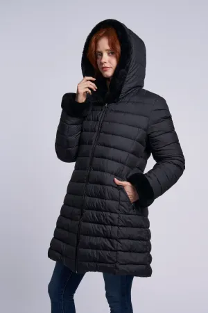 4255HD Hooded down coat reverses to genuine shearling