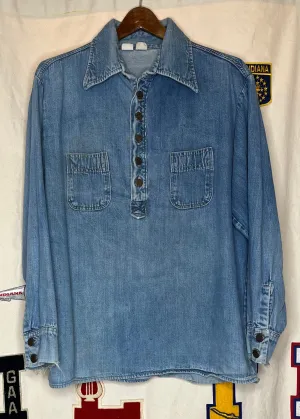 70s Denim Half-Button Work-Shirt: L