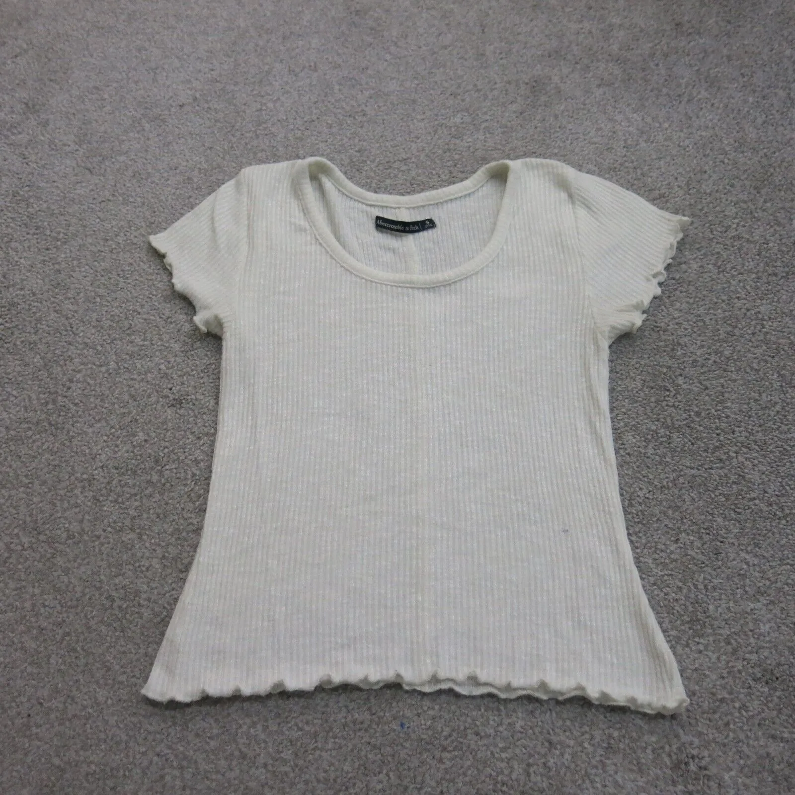 Abercrombie & Fitch Womens Knitted T Shirt Top Cap Sleeve Round Neck White SZ S