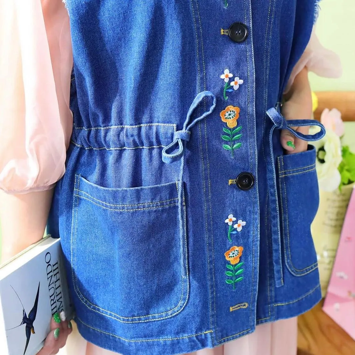 AF - AF240901 Denim Sleeveless embroidered Jacket