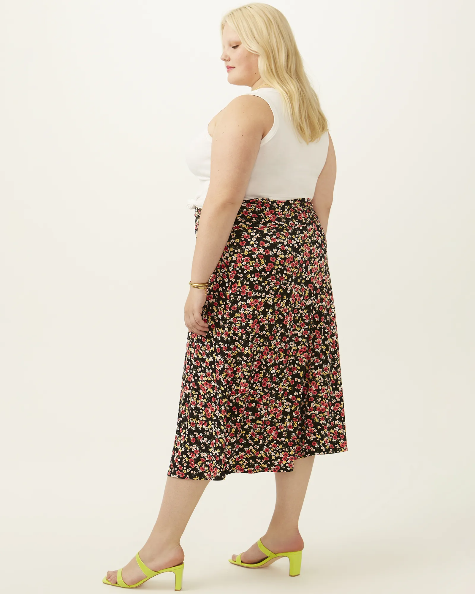 Audrina Printed Midi Skirt | Black / Red