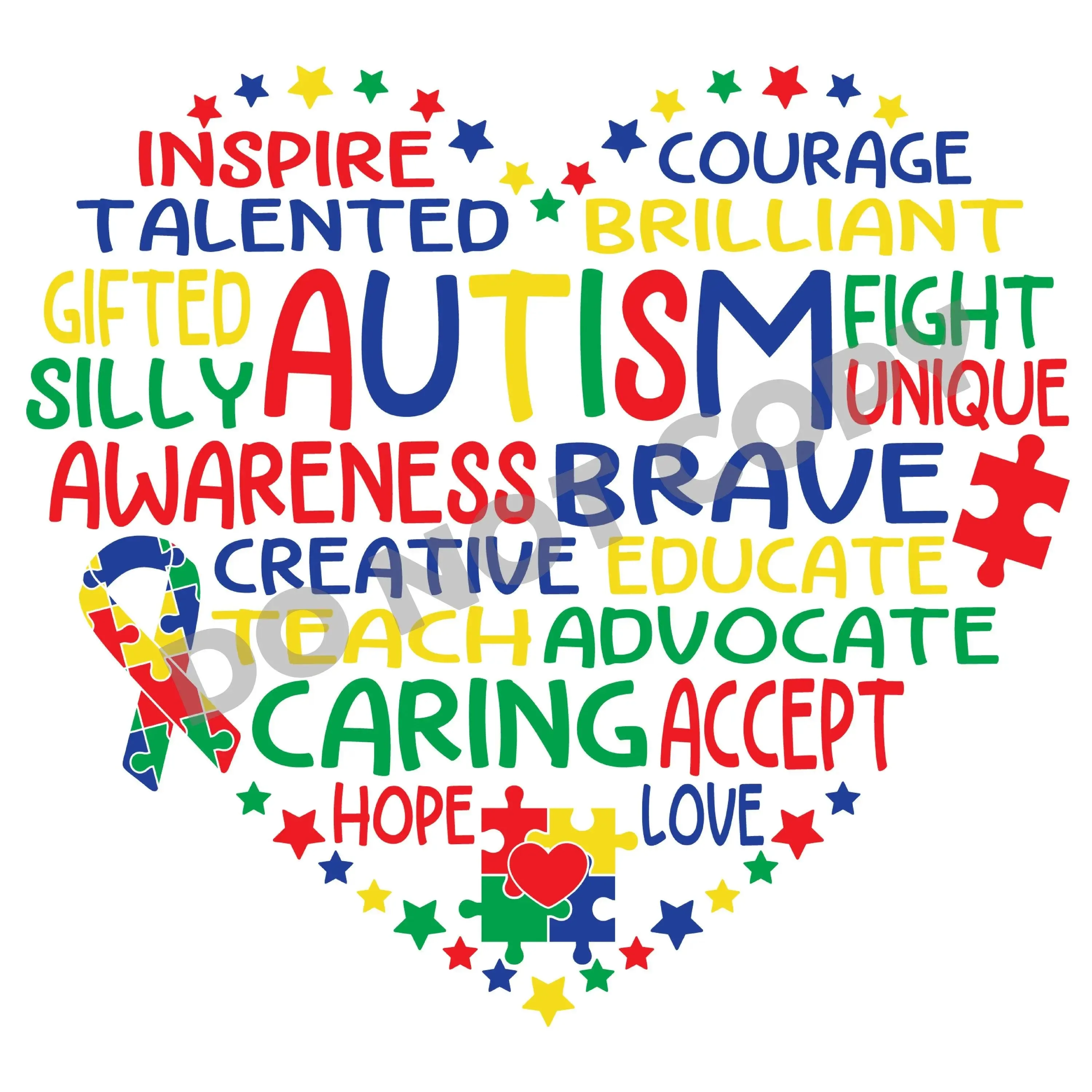 Autism Awareness Brave Caring - DTF Transfer