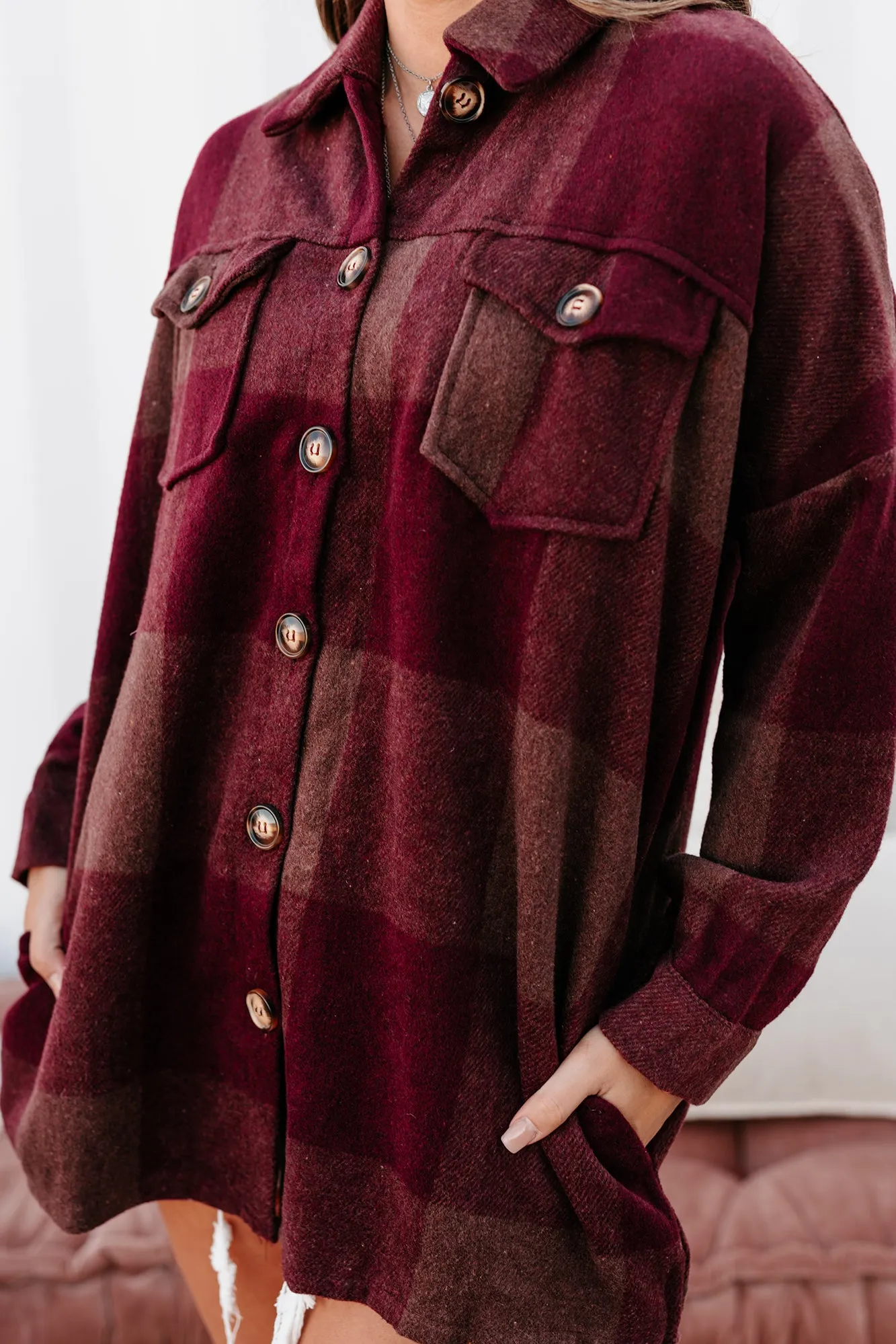 Autumn Destiny Oversized Plaid Shacket (Wine)