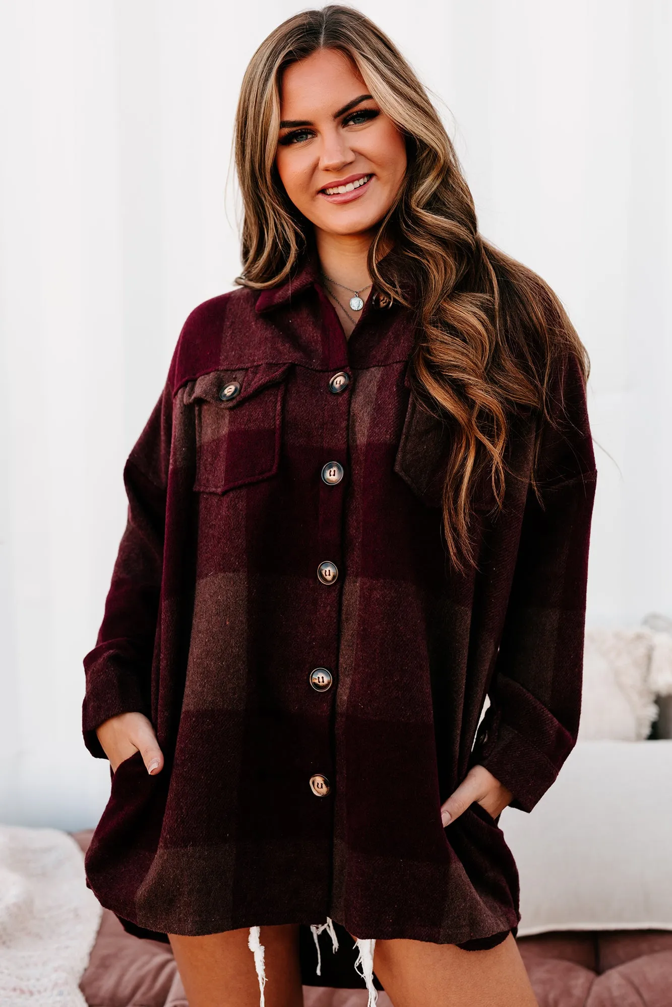 Autumn Destiny Oversized Plaid Shacket (Wine)