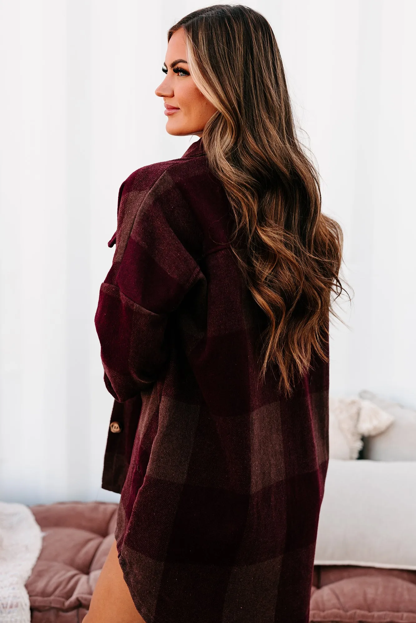 Autumn Destiny Oversized Plaid Shacket (Wine)