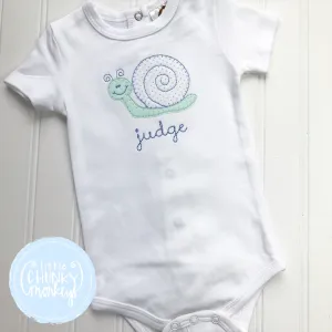 Baby Boy Bodysuit- Applique Snail on White