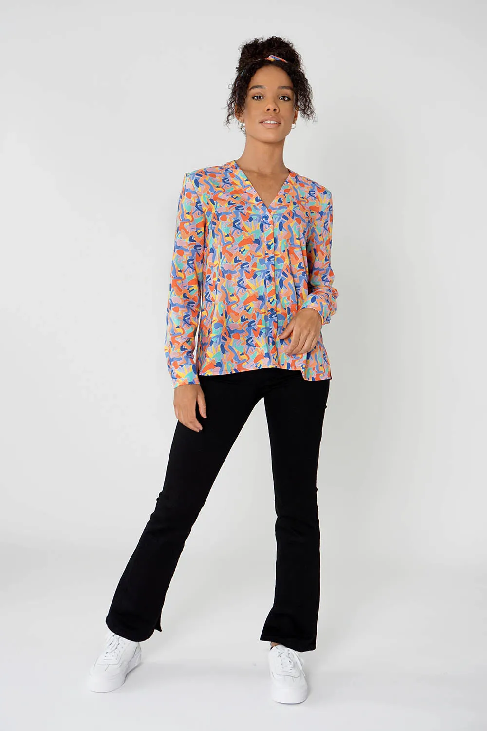 Band Collar Shirt in Kefi Print