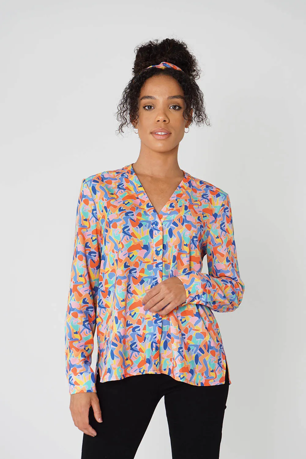 Band Collar Shirt in Kefi Print