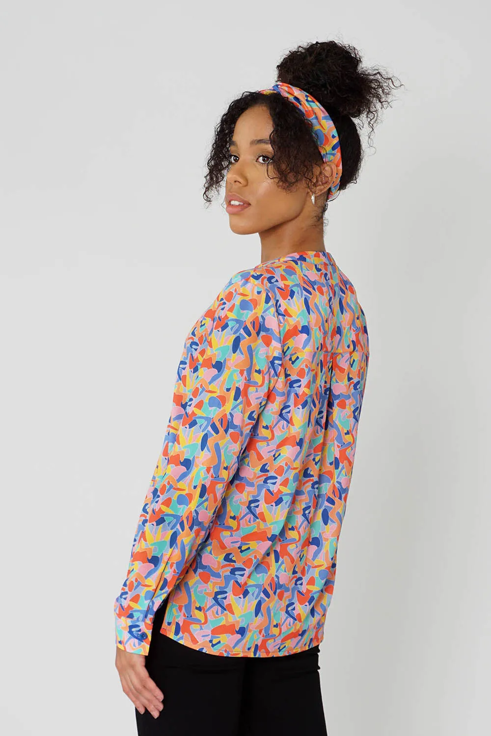 Band Collar Shirt in Kefi Print