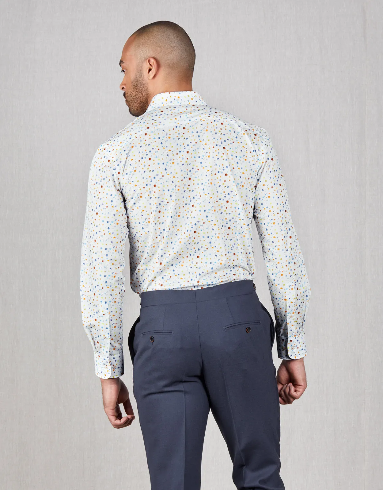 Barbican Orange & Blue Splatter Print Shirt