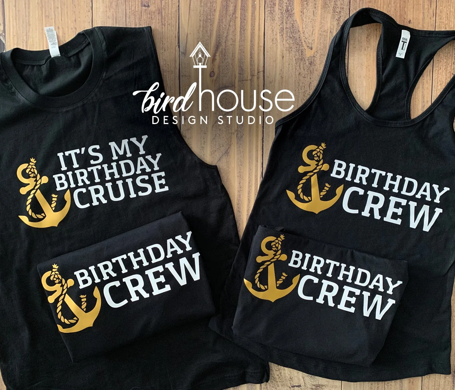 Birthday Crew Shirt, Anchor Cute Matching Group Cruise Tees, Custom, Any Color Text