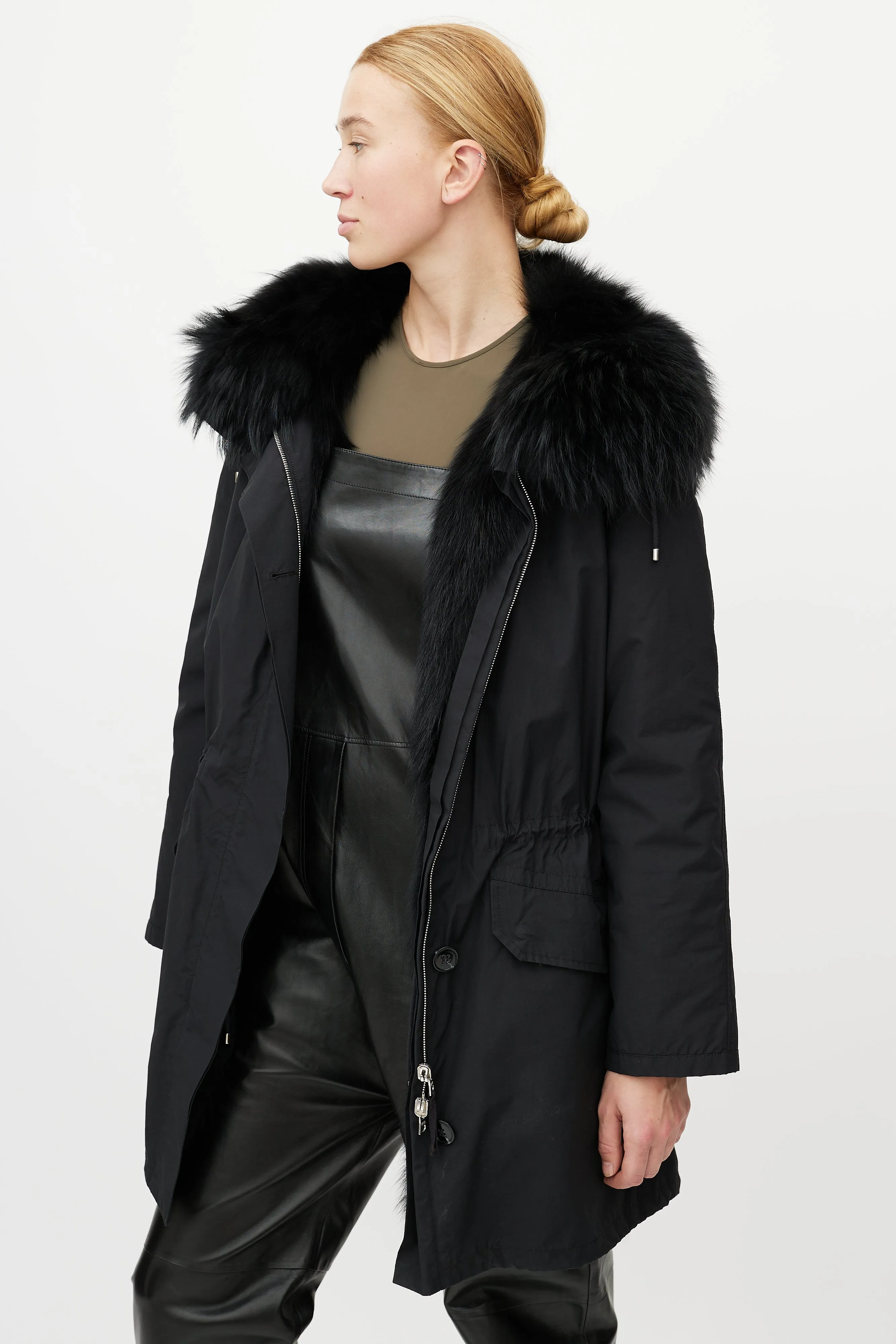 Black Fur Down Coat