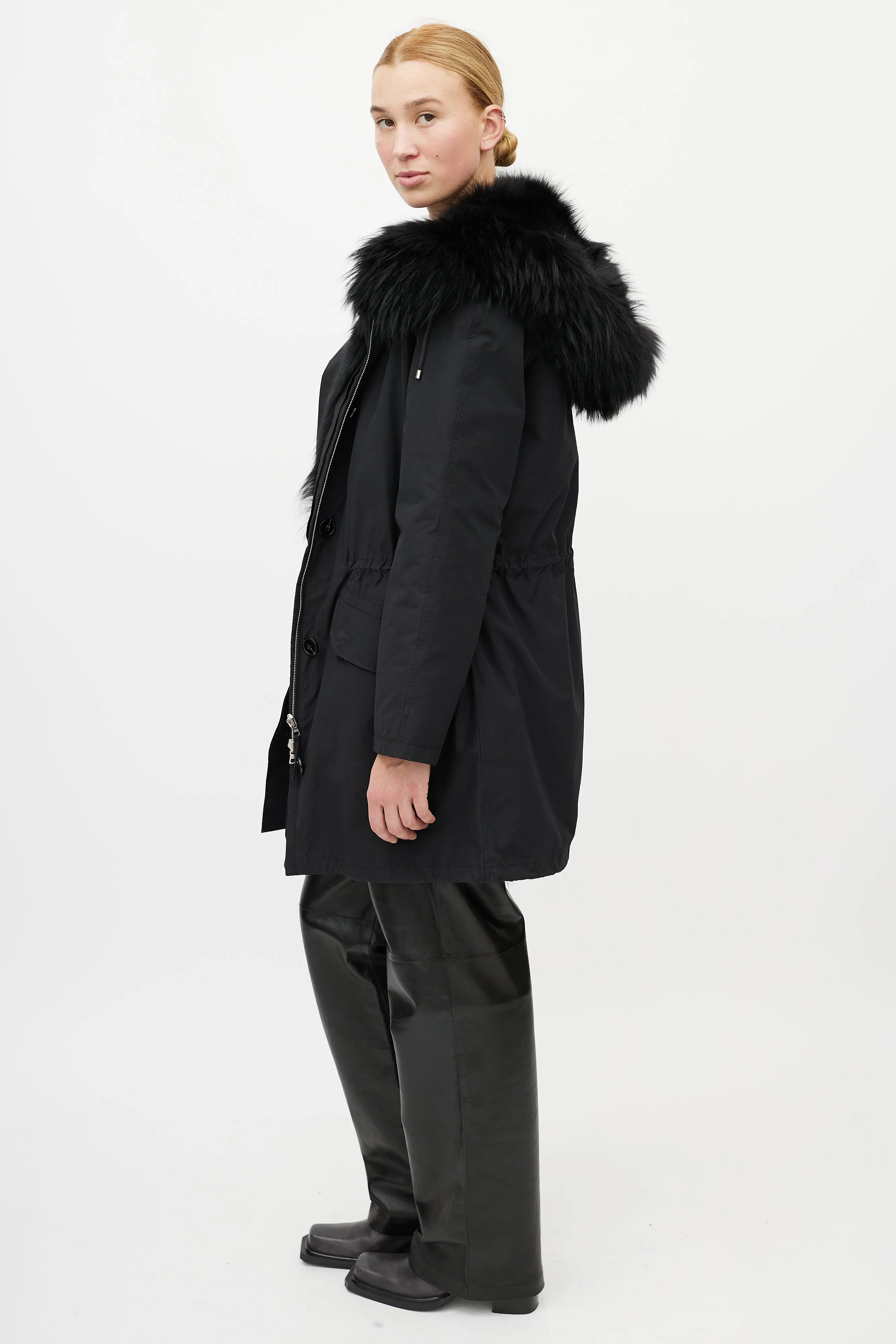 Black Fur Down Coat