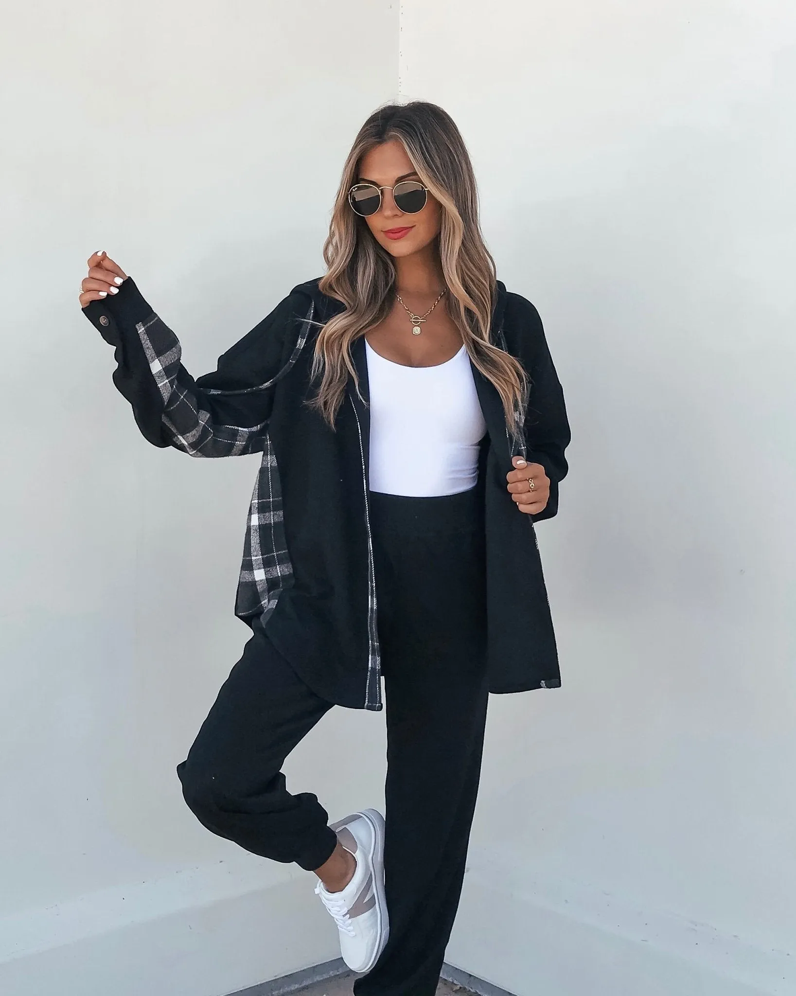 Black Plaid Flannel Hooded Shacket