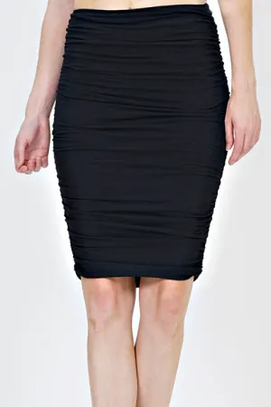 Black Shirred Pencil Skirt