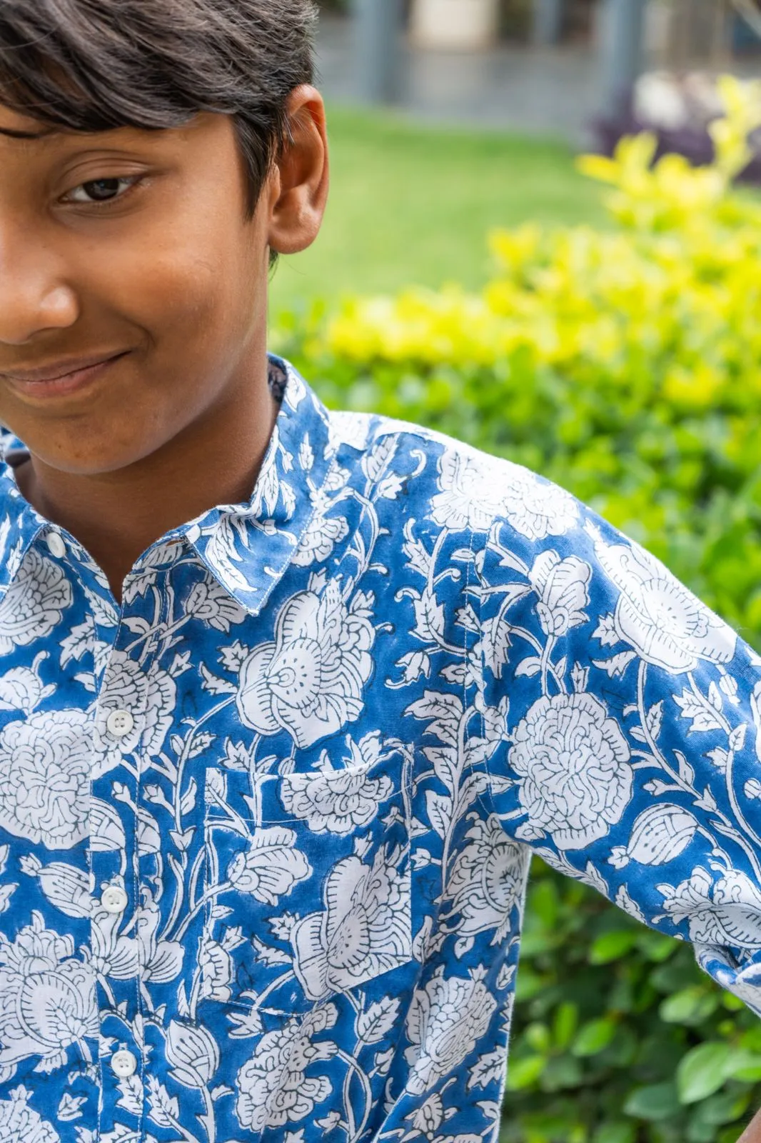 Blue and White Block Print Shirt