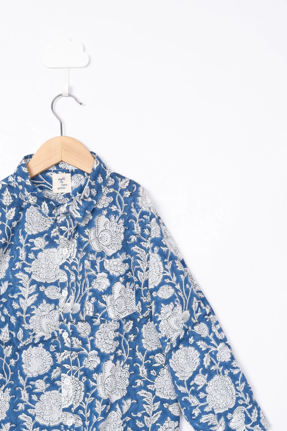 Blue and White Block Print Shirt