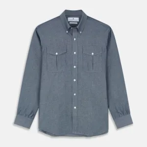 Blue Chambray Weekend Fit Nevis Cotton Shirt With Dorset Collar And 1-Button Cuffs