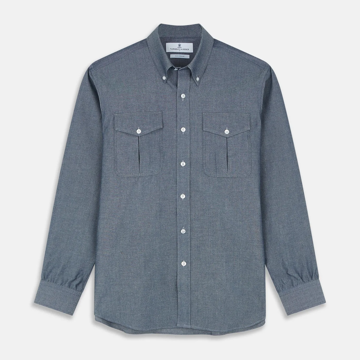 Blue Chambray Weekend Fit Nevis Cotton Shirt With Dorset Collar And 1-Button Cuffs