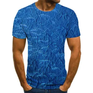 blue oil painting t shirts t shirt 3D special texture Casual men art costume different