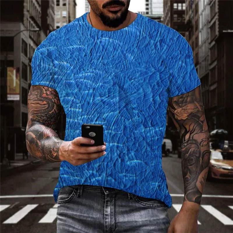 blue oil painting t shirts t shirt 4D special texture Casual men art costume different