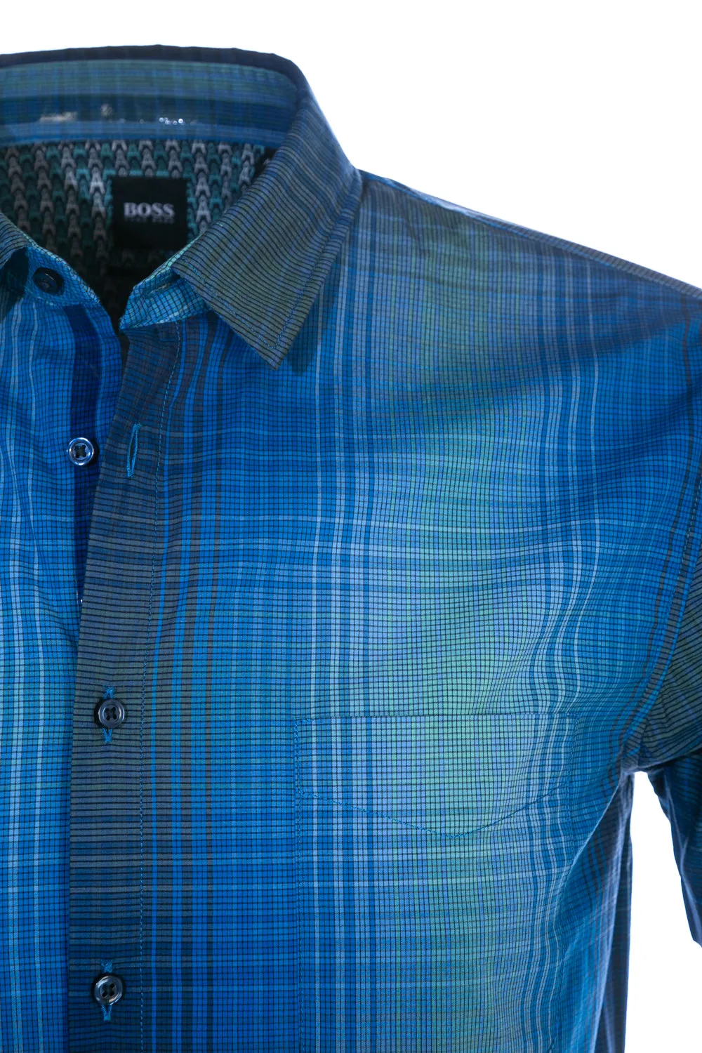 BOSS Magneton 1 Short Short Sleeve Shirt in Bright Blue Check