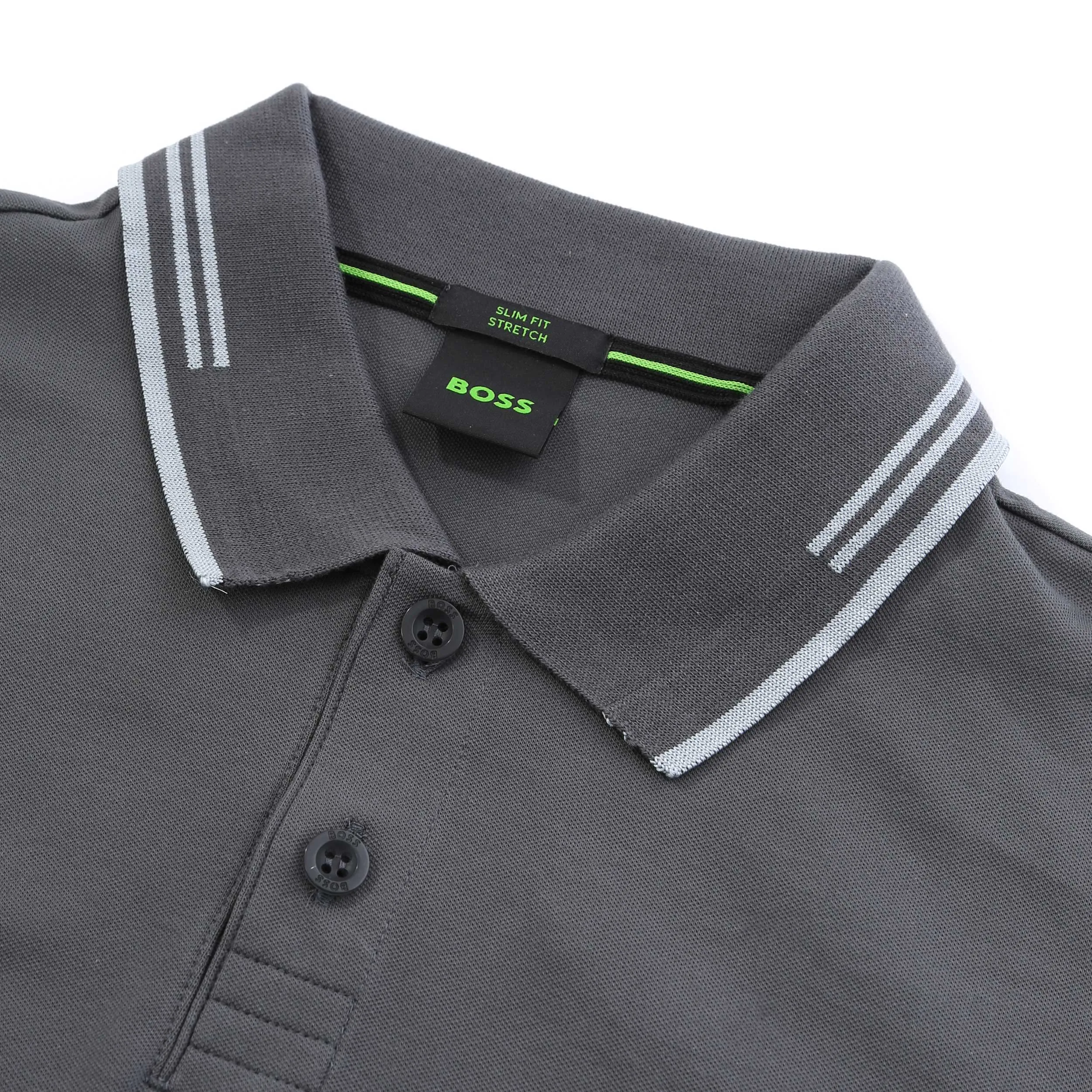 BOSS Paul Curved Polo Shirt in Dark Grey