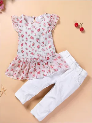 Bouquet Belle Ruffle Tunic And White Pants Set