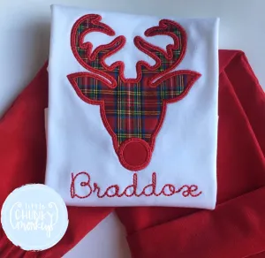 Boy Shirt - Applique Reindeer in Tartan   Personalization