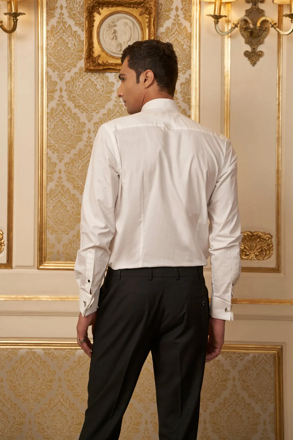 Bright White Pintuck Wing Collar Shirt