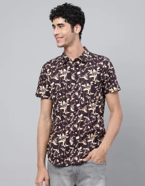 Brown Floral Printed Casual Shirt