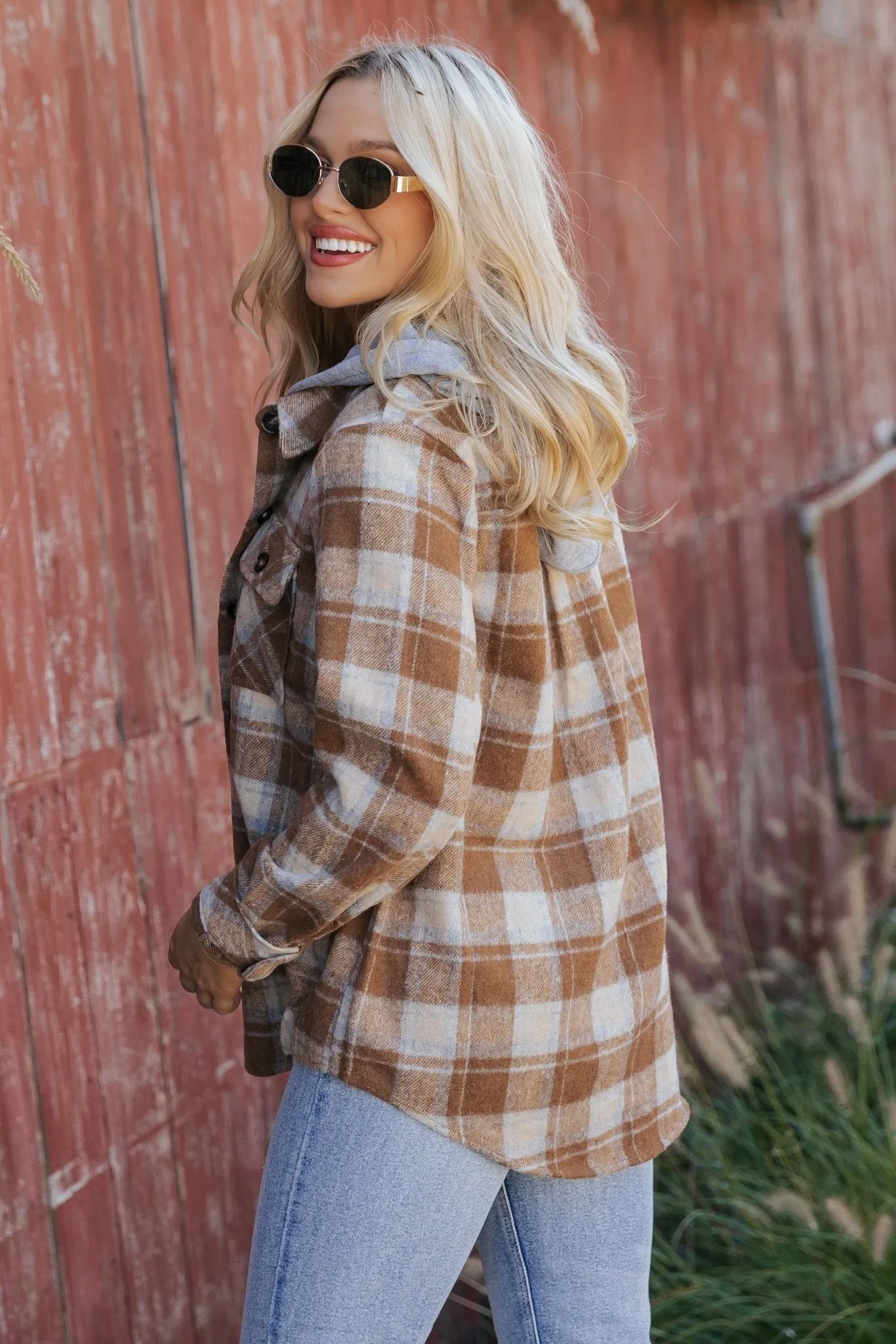 Brown Plaid Hooded Shacket - FINAL SALE