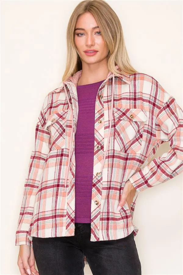 Burgundy & Blush Next Chapter Plaid Hooded Shacket - FINAL SALE