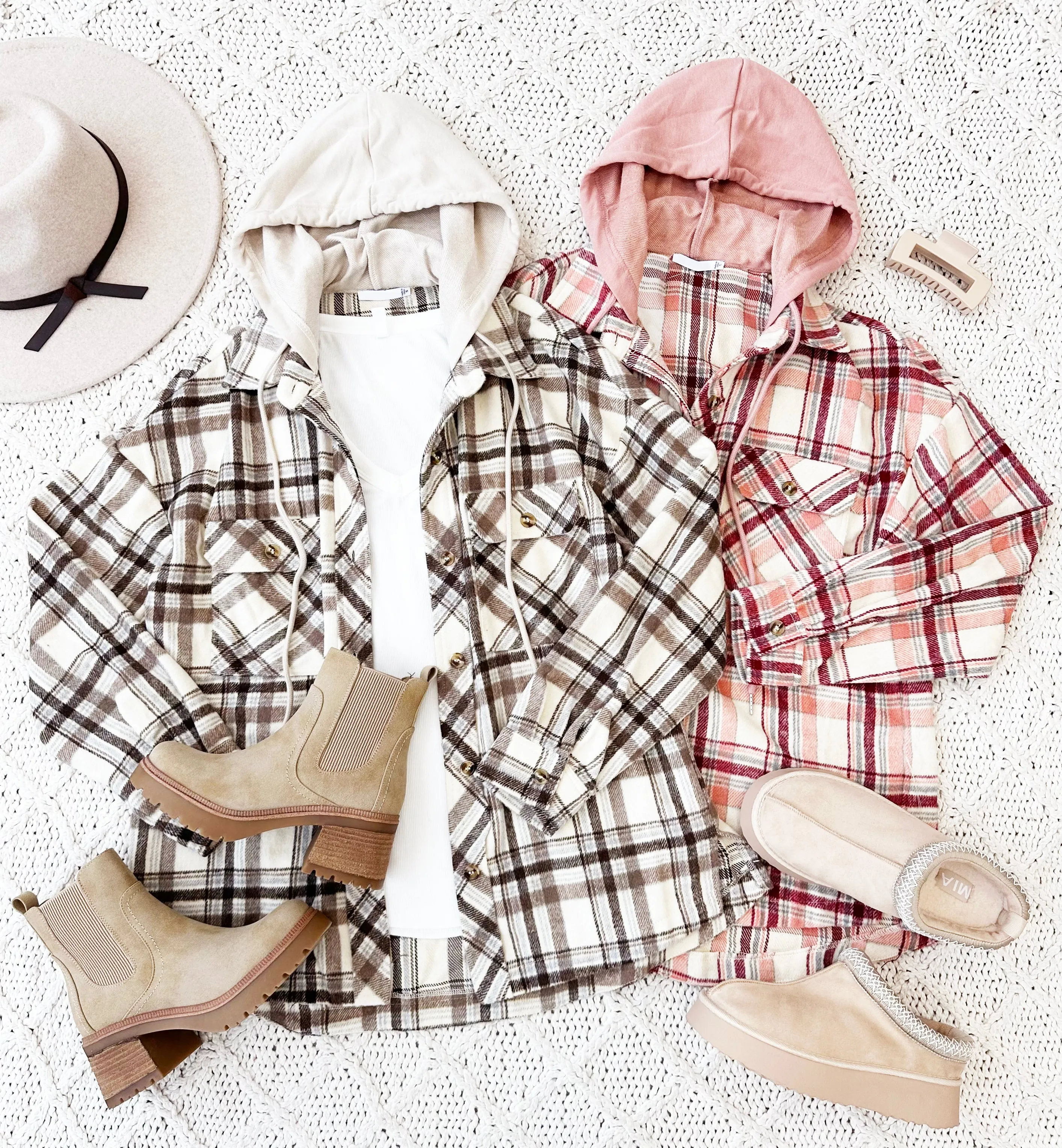 Burgundy & Blush Next Chapter Plaid Hooded Shacket - FINAL SALE