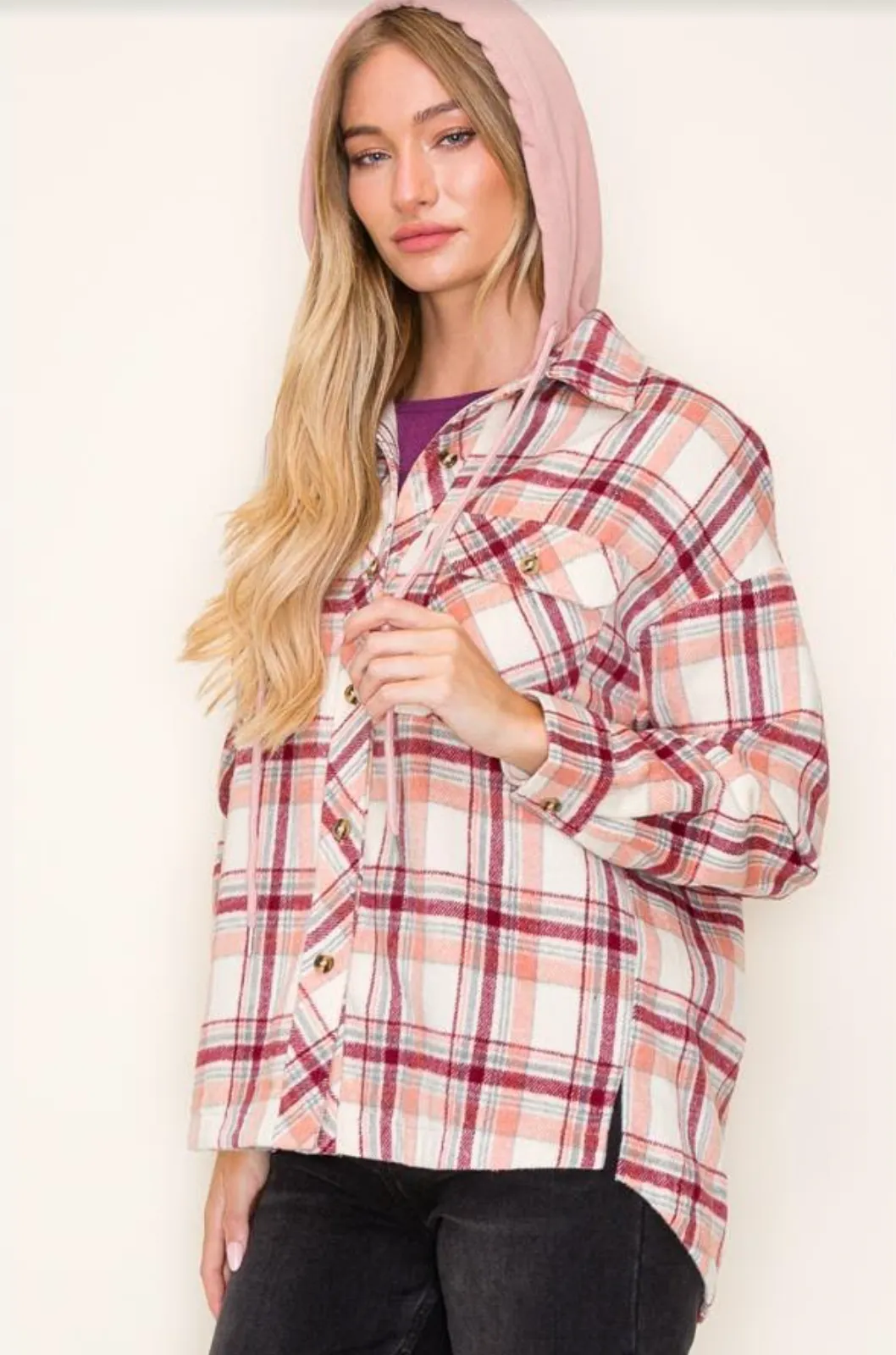 Burgundy & Blush Next Chapter Plaid Hooded Shacket - FINAL SALE