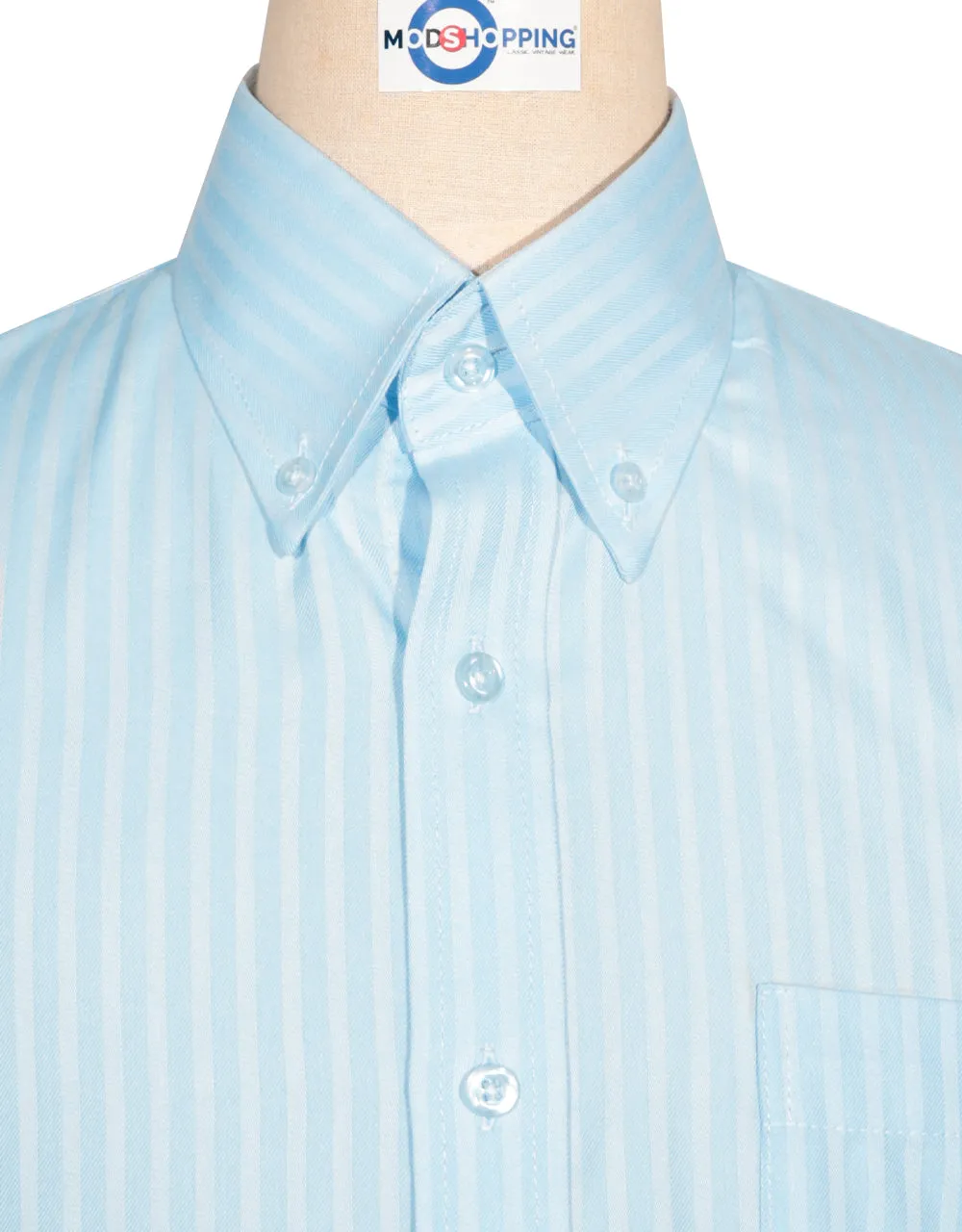 Button Down Shirt -  Sky Blue and White Herringbone Shirt