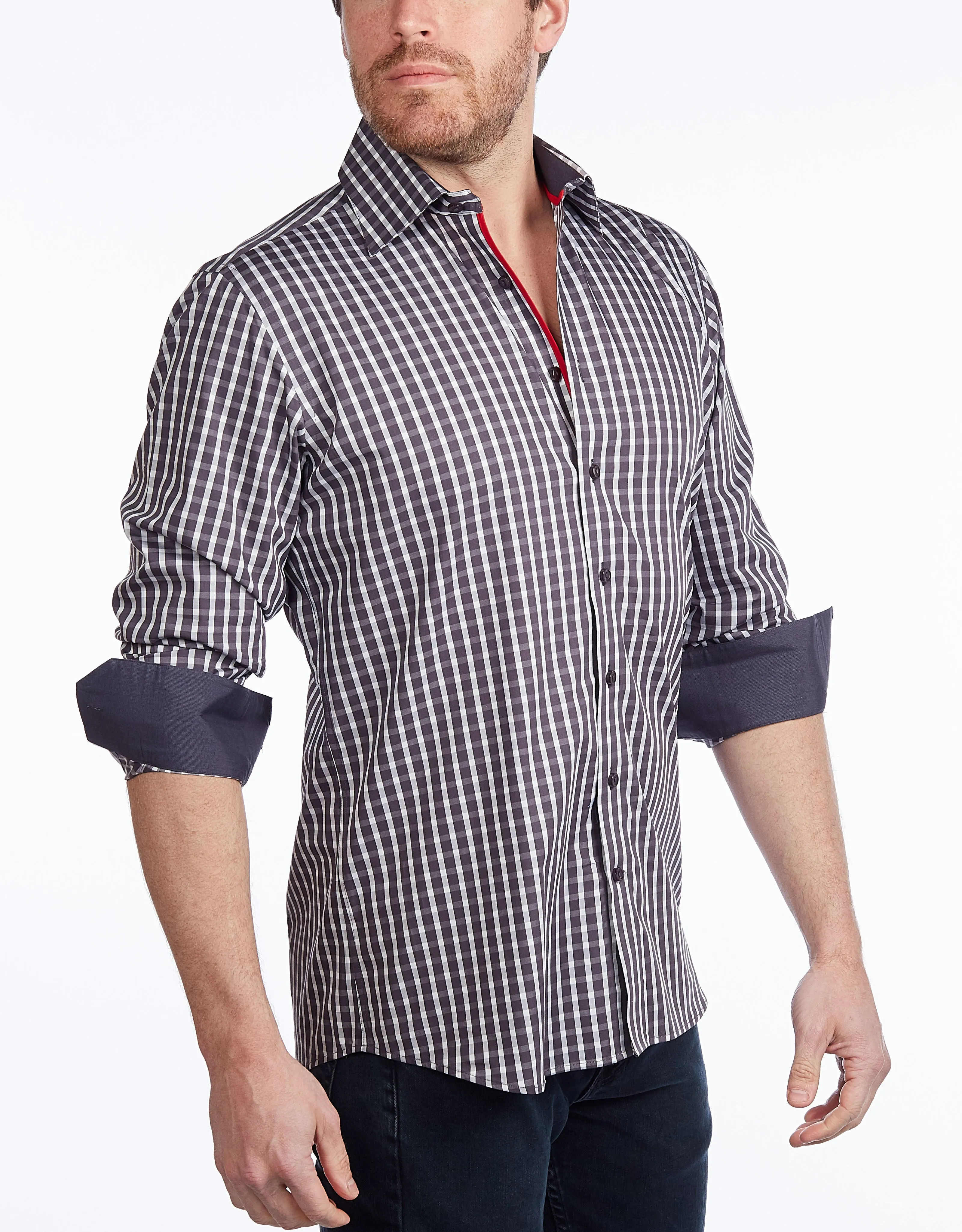 Button-Up Shirt I Charcoal -  Contemporary Fit - Contrast trimming