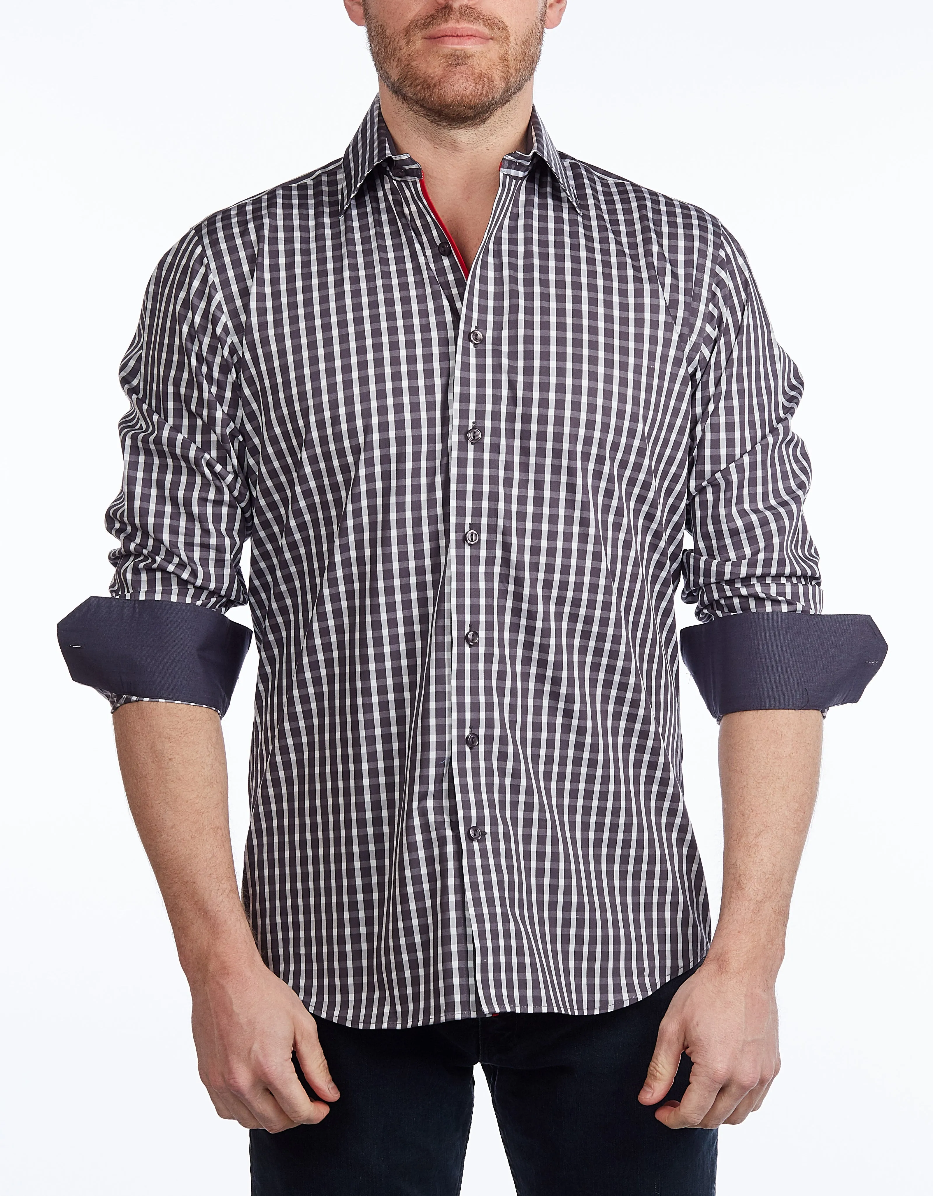 Button-Up Shirt I Charcoal -  Contemporary Fit - Contrast trimming