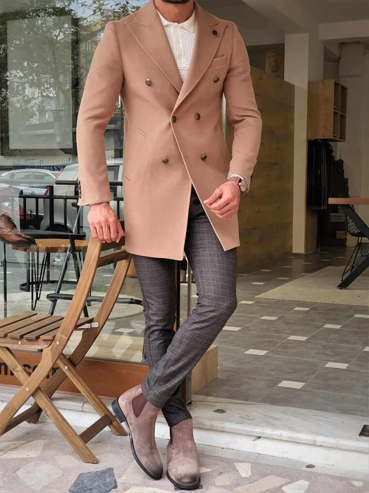 Buy Beige Slim Fit Wool Coat by GentWith | Free Worldwide Shipping