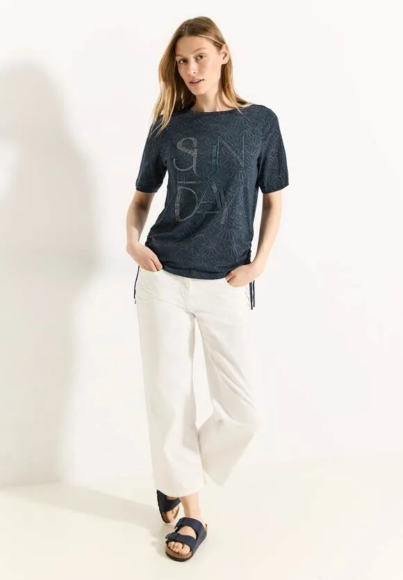 CeciL T Shirt with stone detail and side ties. Navy or Blue  321642