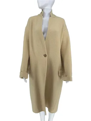 Celine Beige/Tan/Sand Double Faced Cashmere Oversized Boucle Notched Lapel One Button Coat/Jacket. Size 8