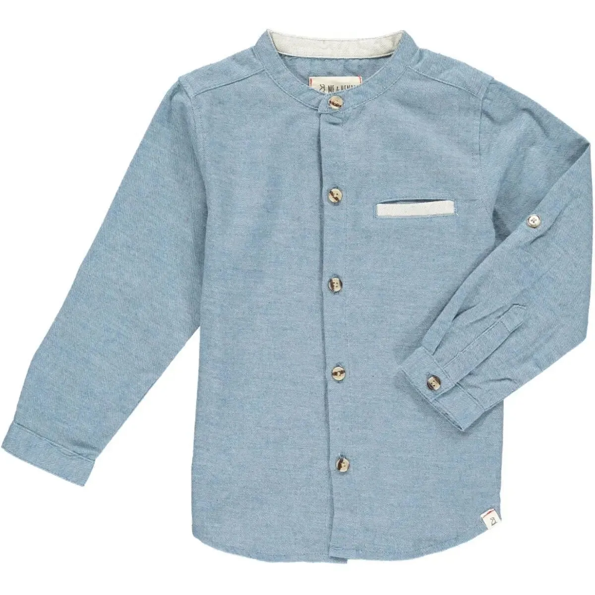 Chambray blue woven round neck shirt | Me & Henry