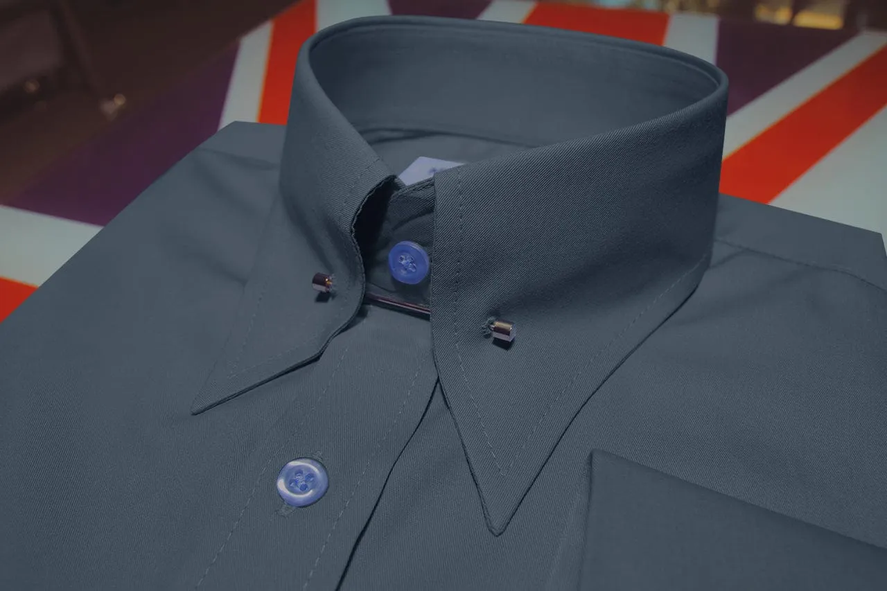 Charcoal Grey Pin Collar Shirt