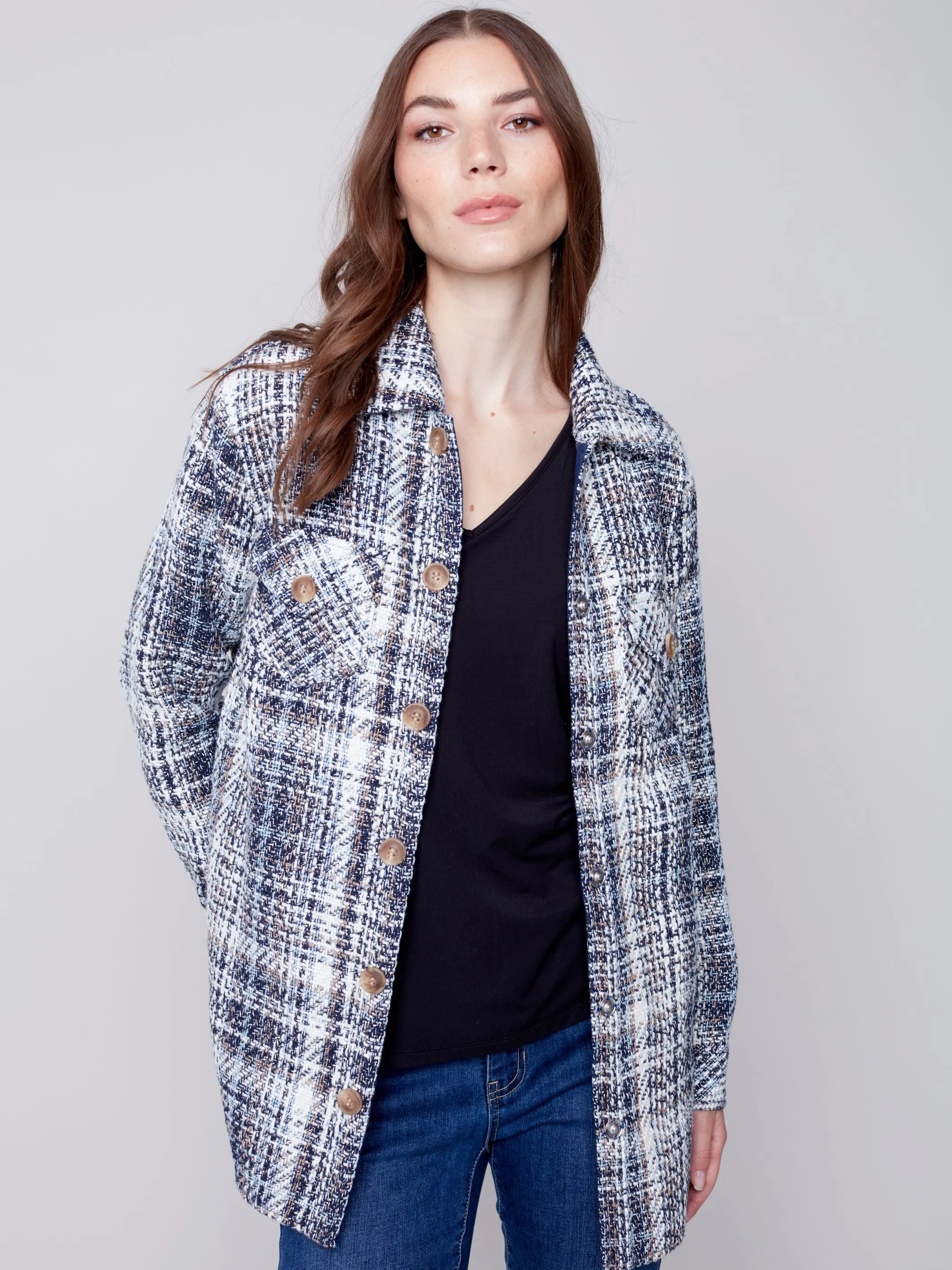 Charlie B. Blue Wool Plaid Jacket