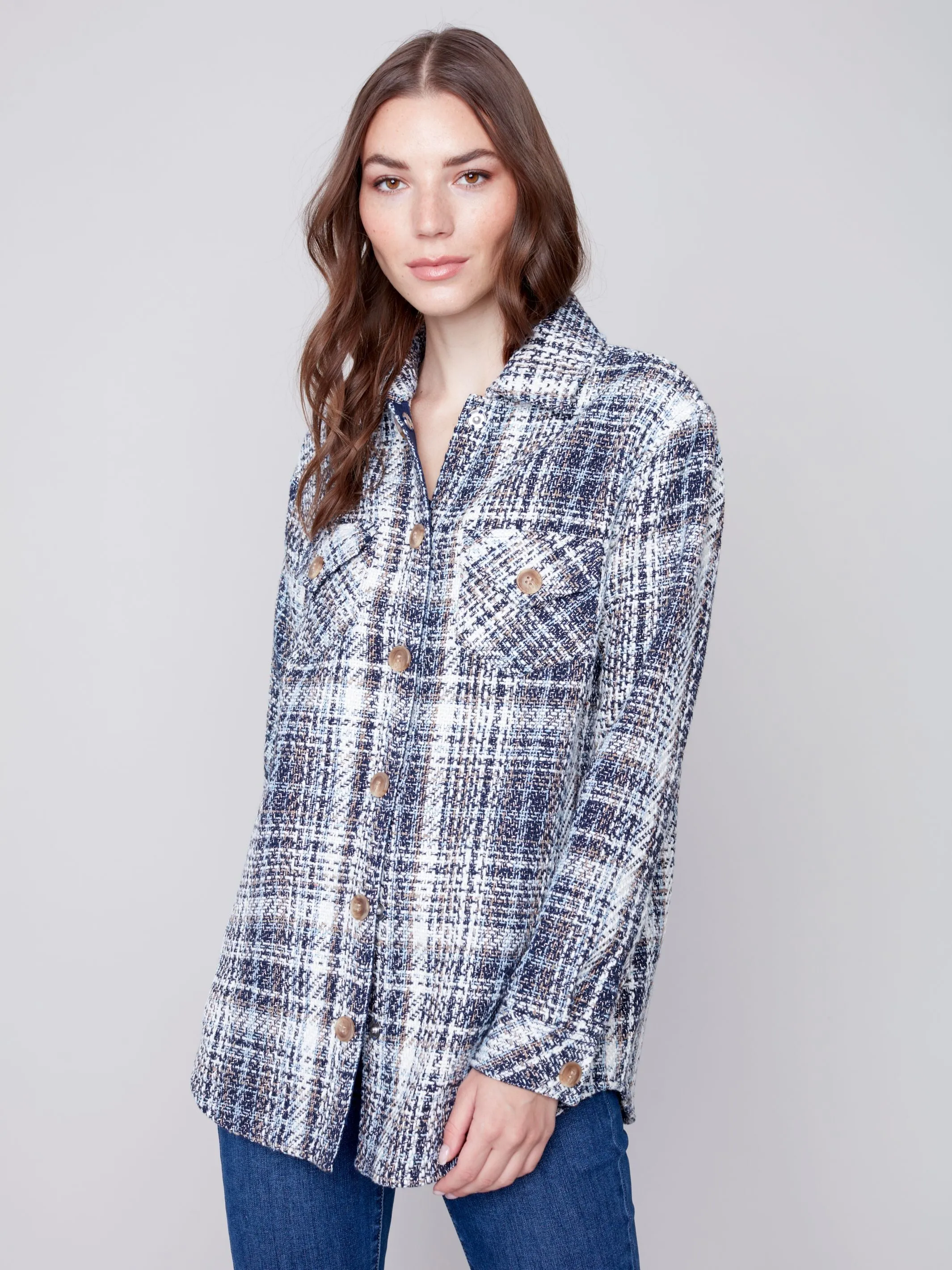 Charlie B. Blue Wool Plaid Jacket