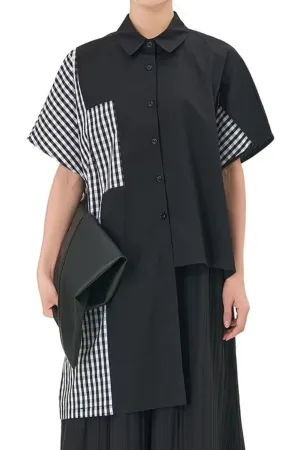 Check Patchwork Oversized Shirt