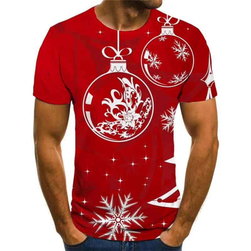 Christmas T shirts Men New Year T shirts Funny Red Tshirts Novelty Snowflake Tshirts Cool