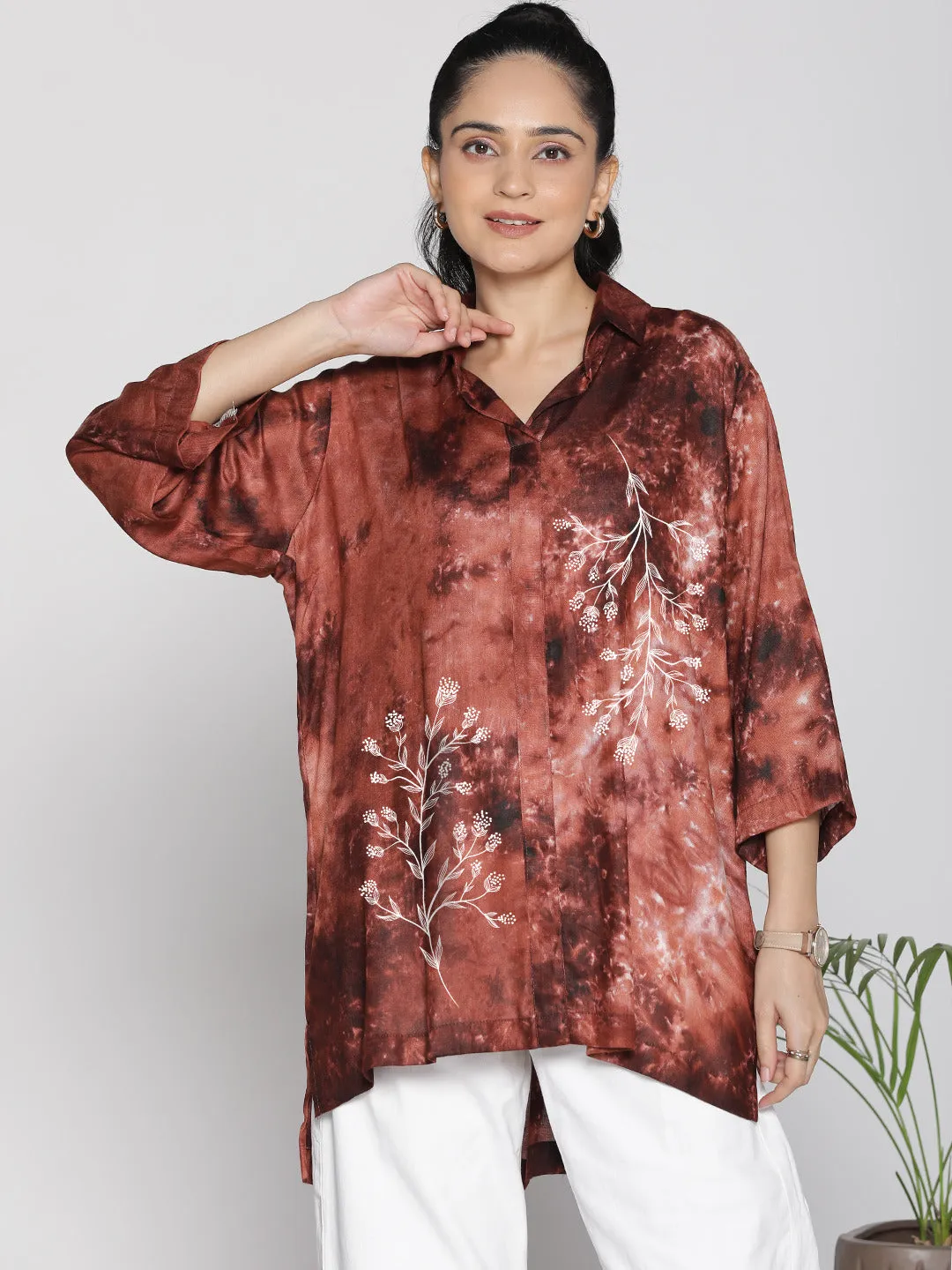 Coffee TieDye ShirtTop - IrisBeam