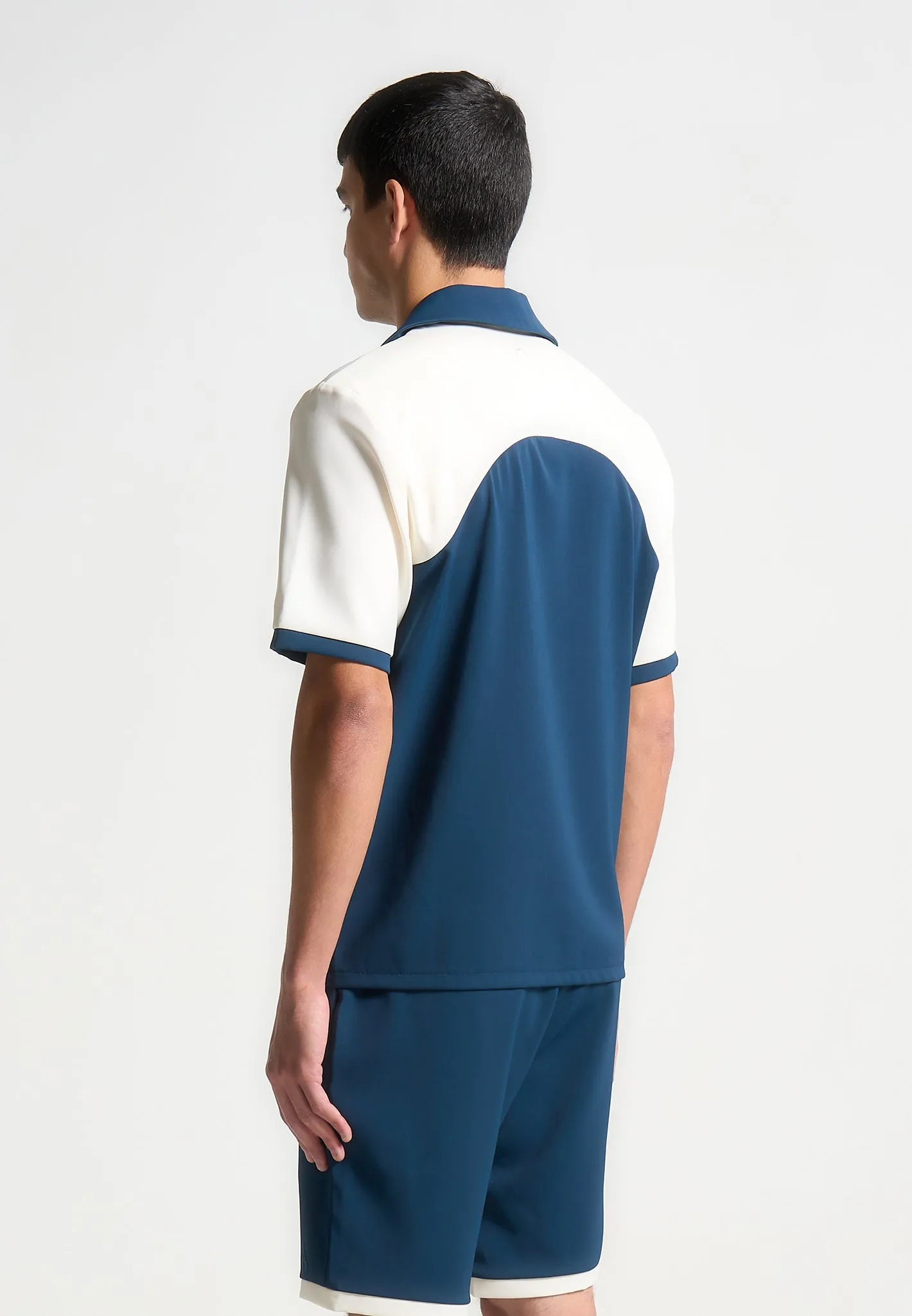 Colour Block Raglan Revere Shirt - Navy/Cream