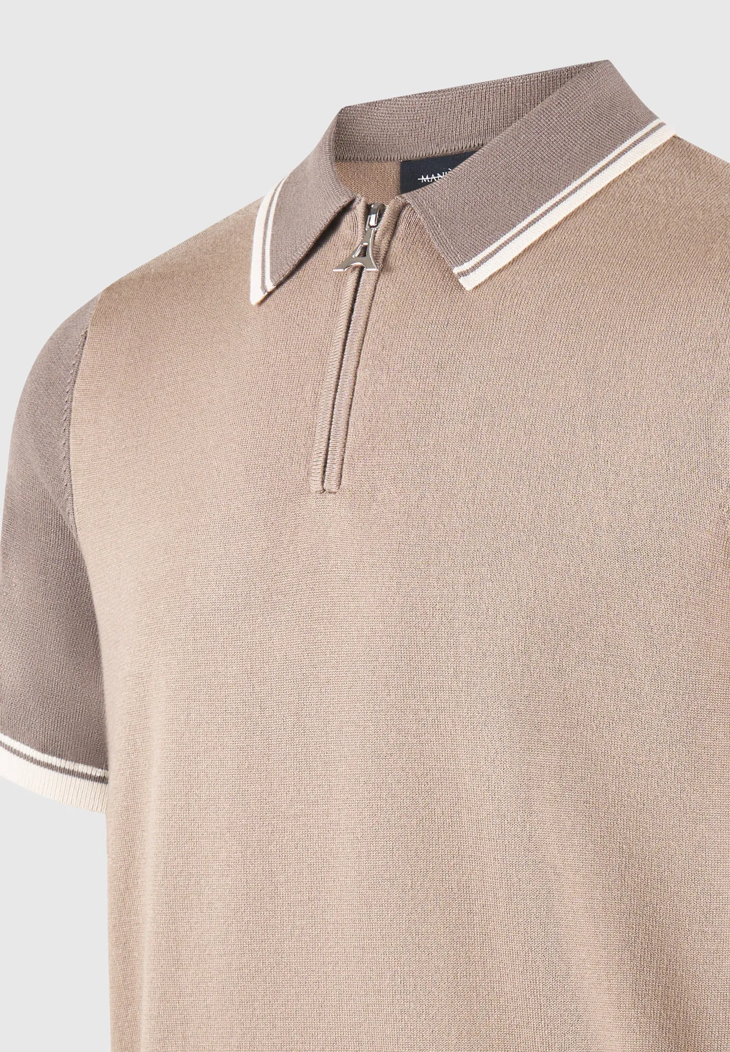 Colour Block Zip Polo Shirt - Taupe